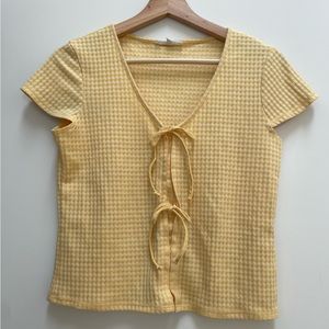 Madewell yellow gingham top with bow ties. small